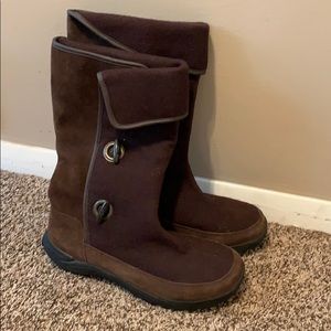 Lands end leather and felt feel brown winter boots